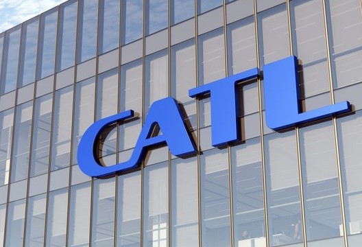 Ningde, China. July 8, 2021. Editorial Use Only, 3D CGI. CATL Holding Signage Logo Top of Glass Building. Workplace of Contemporary Amperex Technology Energy Storage Company Office Headquarters.